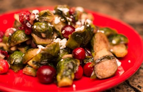 Maple Roasted Brussel Sprouts with Cranberries