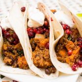 Chipotle Quinoa Sweet Potato Tacos with Pomegranate Cranberry Salsa - Our Kind of Wonderful