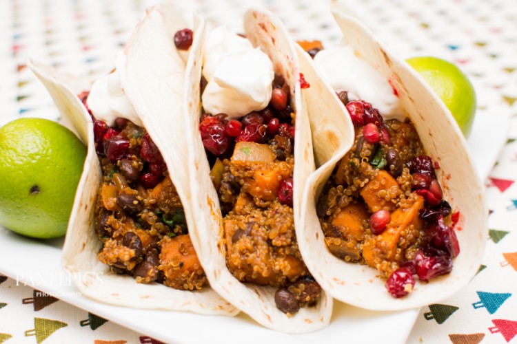 Chipotle Quinoa Sweet Potato Tacos with Pomegranate Cranberry Salsa - Our Kind of Wonderful