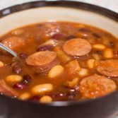 Slow Cooker Sausage and BBQ Beans - Our Kind of Wonderful