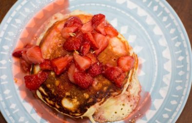 Lemon Pancakes with Homemade Strawberry Syrup - Our Kind of Wonderful