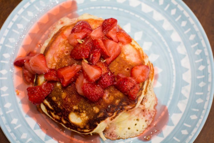 Lemon Pancakes with Homemade Strawberry Syrup - Our Kind of Wonderful