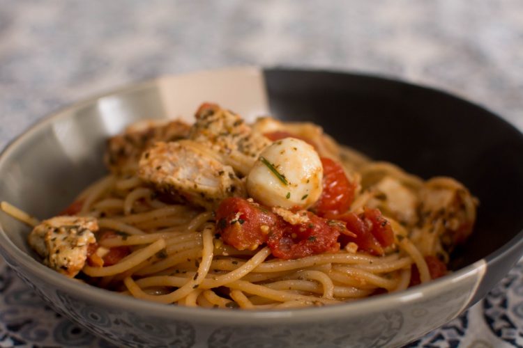 Pesto Chicken Caprese Pasta - Our Kind of Wonderful