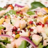 Pomegranate Pear Salad with Creamy Pomegranate Dressing - Our Kind of Wonderful