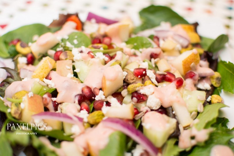 Pomegranate Pear Salad with Creamy Pomegranate Dressing - Our Kind of Wonderful