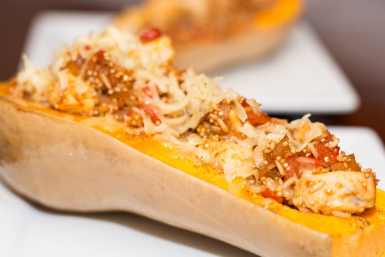 Spicy Chicken and Rice Stuffed Butternut Squash - Our Kind of Wonderful