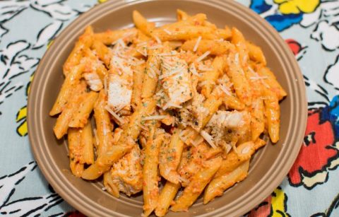 Roasted Red Pepper and Basil Pesto Penne - Our Kind of Wonderful